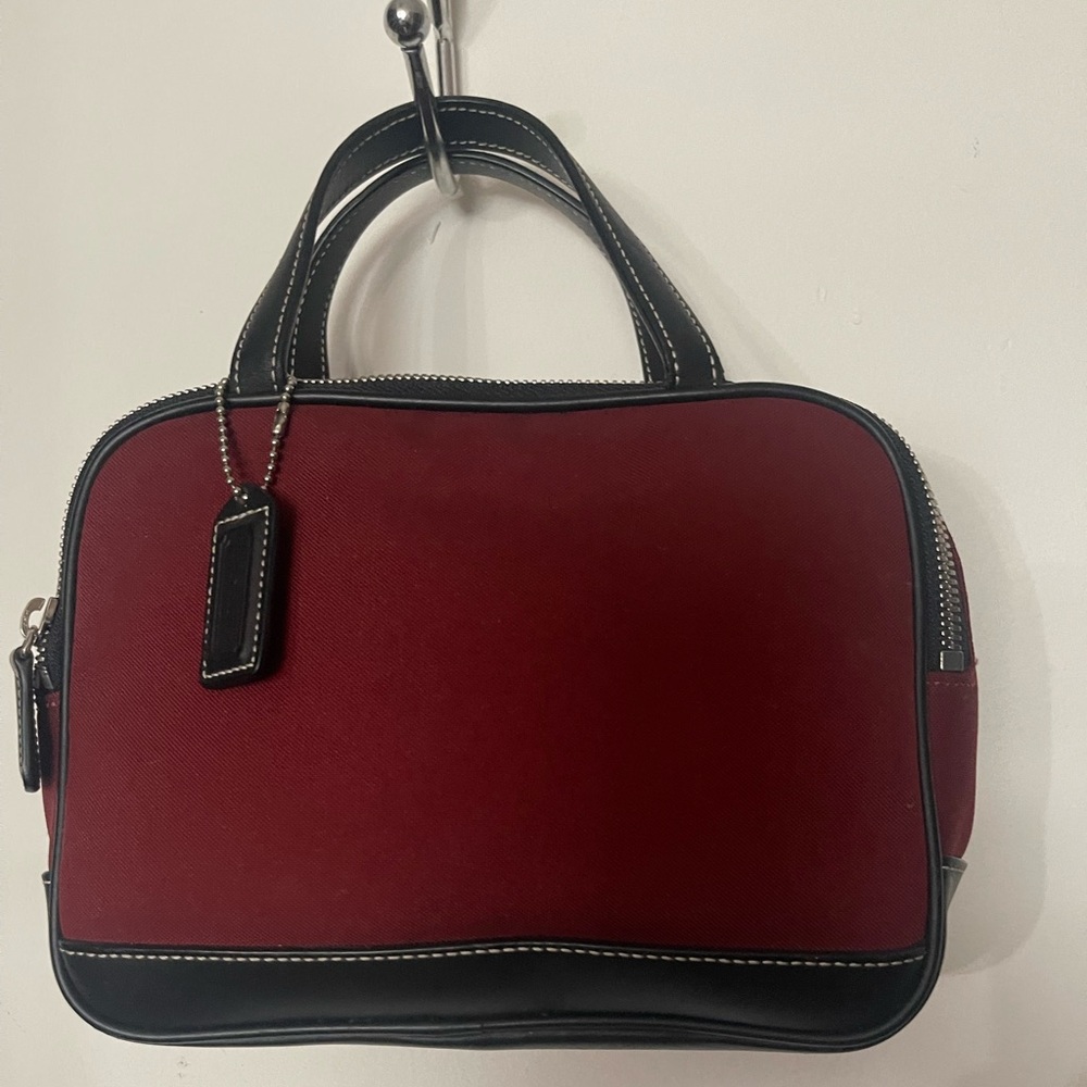 COPY - Coach mini satchel burgundy canvas with black leather trim and straps